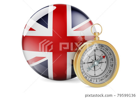 Compass with British flag. Travel and tourism in the Great Britain concept. 3D rendering Compass with British flag. Travel and tourism in the Great Britain concept. 3D rendering 79599136
