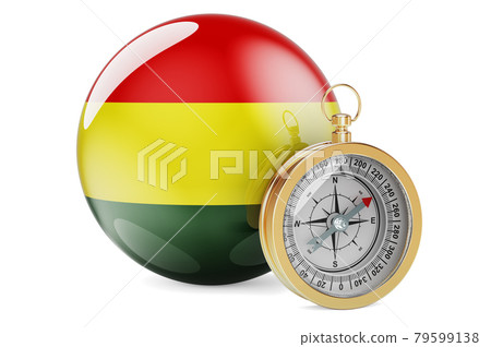 Compass with Bolivian flag. Travel and tourism in Bolivia concept. 3D rendering Compass with Bolivian flag. Travel and tourism in Bolivia concept. 3D rendering 79599138