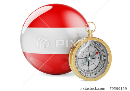 Compass with Austrian flag. Travel and tourism in Austria concept. 3D rendering Compass with Austrian flag. Travel and tourism in Austria concept. 3D rendering 79599139