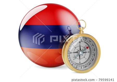 Compass with Armenian flag. Travel and tourism in Armenia concept. 3D rendering Compass with Armenian flag. Travel and tourism in Armenia concept. 3D rendering 79599141