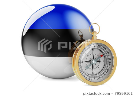 Compass with Estonian flag. Travel and tourism in Estonia concept. 3D rendering Compass with Estonian flag. Travel and tourism in Estonia concept. 3D rendering 79599161