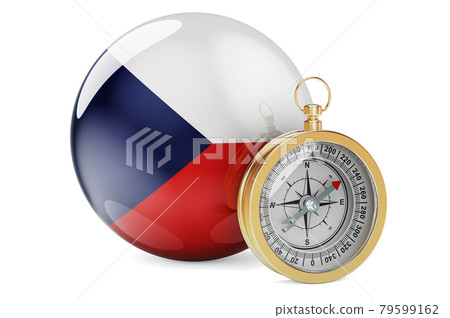 Compass with Czech flag. Travel and tourism in Czech Republic concept. 3D rendering Compass with Czech flag. Travel and tourism in Czech Republic concept. 3D rendering 79599162