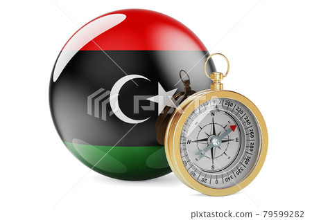 Compass with Libyan flag. Travel and tourism in Libya concept. 3D rendering 79599282