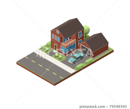 Isometric Suburban House - Stock Illustration [79599393] - PIXTA