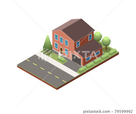 Isometric Suburban House - Stock Illustration [79599992] - PIXTA