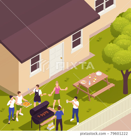 Family Picnic Barbecue Isometric 79601222