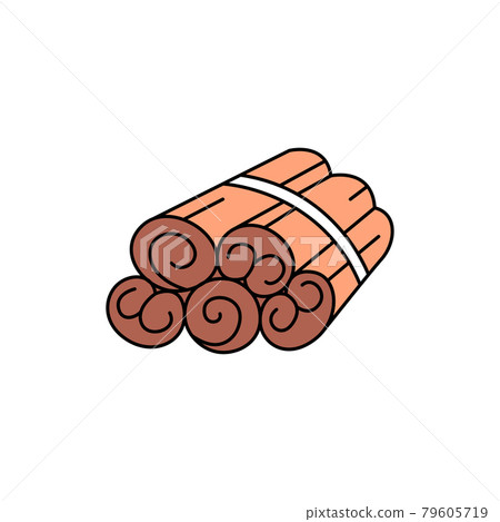 Rolled sticks of cinnamon olor line icon. Essential oils fruit seeds. 79605719