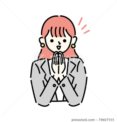 Illustration of a woman rejoicing with her hands together 79607555