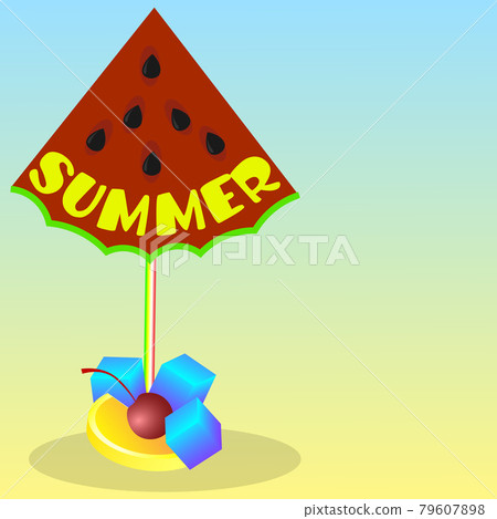 summer with umbrella-watermelon, lemon, ice and cherry summer with umbrella-watermelon, lemon, ice and cherry 79607898