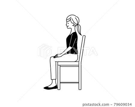 Woman sitting in a chair in the correct posture-black Woman sitting in a chair in the correct posture-black 79609034