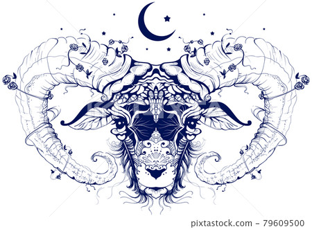 Ram head abstract drawing crescent moon sacrifice symbol 79609500