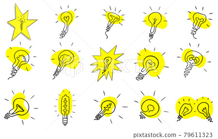 Big set of light bulbs flat icons. 15 vector illustrations in simple outline style. Doodle art Big set of light bulbs flat icons. 15 vector illustrations in simple outline style. Doodle art 79611323