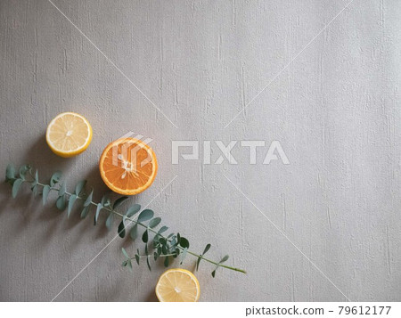 Lemon and orange citrus and eucalyptus leaves. Relaxing aroma scent. 79612177