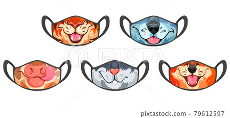 Medic masks with animal muzzles, cute cartoon pets 79612597