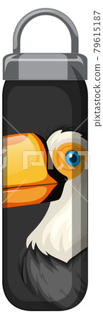 A black thermos bottle with toucan bird pattern A black thermos bottle with toucan bird pattern 79615187
