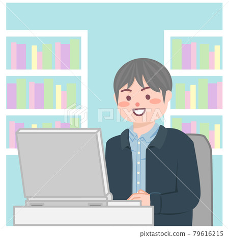 A boy taking an online class on a computer 79616215