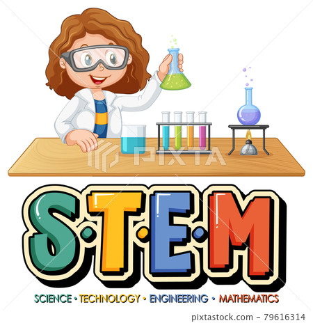 STEM education logo with scientist cartoon character STEM education logo with scientist cartoon character 79616314