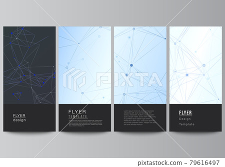 Vector layout of flyer, banner templates for website advertising design, vertical flyer design, website decoration backgrounds. Blue medical background with connecting lines and dots, plexus. 79616497
