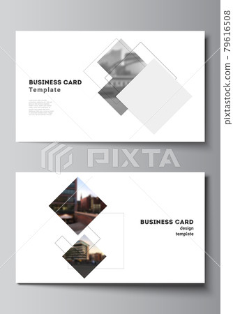 Vector layout of two creative business cards design templates, horizontal template vector design with geometric simple shapes, lines and photo place. Vector layout of two creative business cards design templates, horizontal template vector design with geometric simple shapes, lines and photo place. 79616508