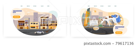 Abandoned city landing page design, website banner vector template set. Abandoned city landing page design, website banner vector template set. 79617136