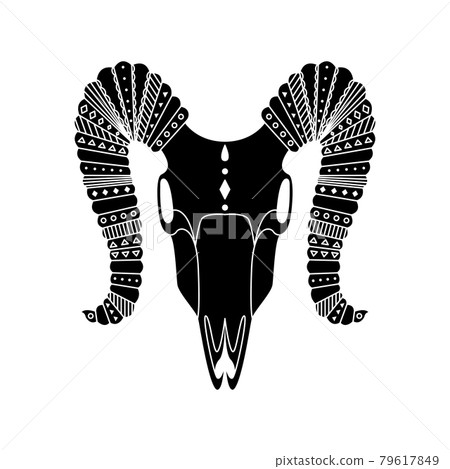 Animal skull in boho style with geometric ornaments. Tribal illustration in simple style. 79617849