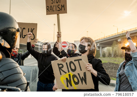 Group of protesters on road Group of protesters on road 79618057