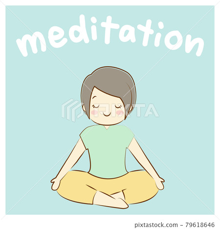 瑜伽，舒適的座椅姿勢，冥想的女人，冥想的角色 79618646