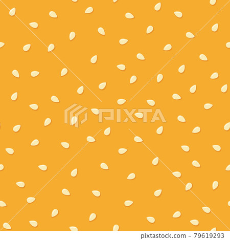 White sesame seeds on a bun. Seamless pattern. Top burger with sesame seeds. Vector illustration on color background 79619293