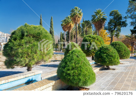 Entrance area of botanical Eram garden, Shiraz, Central Iran. Built in the Qajar era. The garden was modified, restored or stylistically changed for over 150 years. 79620176