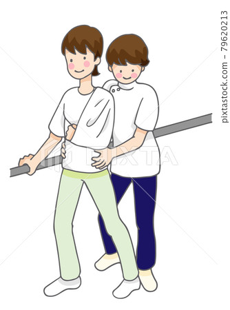 抓住扶手並康復的人和治療師 抓住扶手並康復的人和治療師 79620213