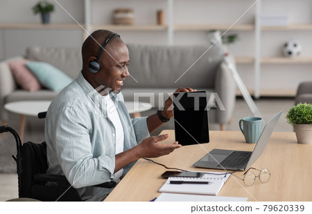 Businessman working from home. Digital presentation remotely and new normal 79620339