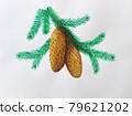 Spruce branch with two cones 79621202