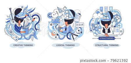 Creative thinking. People different mental mindset types or models creative. Imaginative logical and structural thinking Creative thinking. People different mental mindset types or models creative. Imaginative logical and structural thinking 79621392