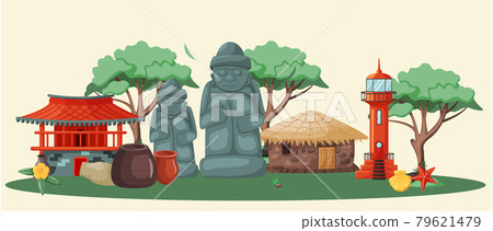 Jeju island in South Korea, famous attractions for tourist route. Layout of place for travelers 79621479