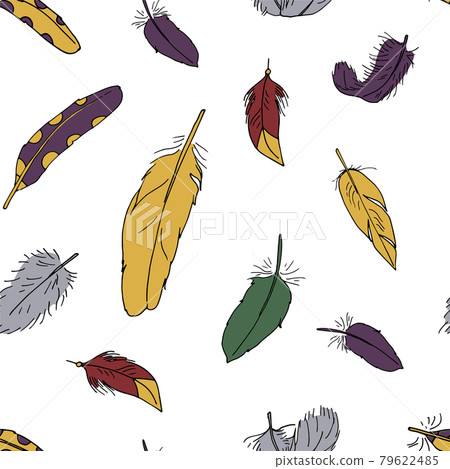 Seamless pattern with hand drawn doodle boho feathers. Bohemian texture. 79622485
