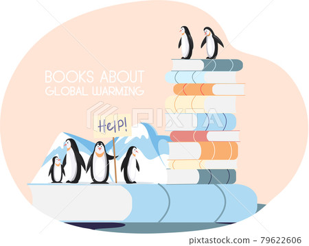 Group of penguins on ice floe need help, global warming concept, change climate at North Pole Group of penguins on ice floe need help, global warming concept, change climate at North Pole 79622606