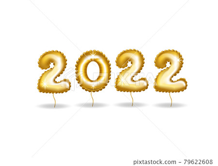 Happy New 2022 Year. Holiday vector illustration of Golden numbers 79622608