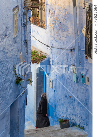 Street and building at Chefchaouen, the blue city in the Morocco. Old traditional town.  79623664
