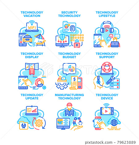 Technology Support Set Icons Vector Illustrations - Stock Illustration ...