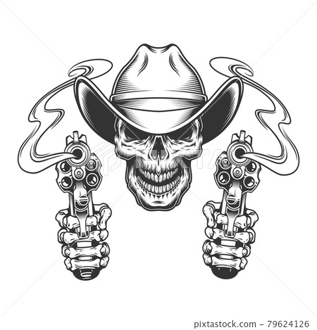 Vintage monochrome skull in cowboy hat Vintage monochrome skull in cowboy hat 79624126