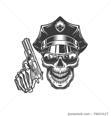 Skull in police hat and sunglasses Skull in police hat and sunglasses 79624127