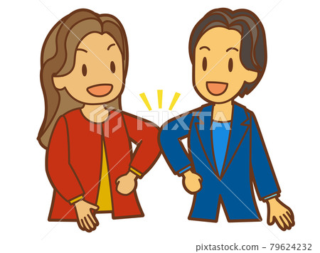 Two women greeting with an elbow touch Two women greeting with an elbow touch 79624232