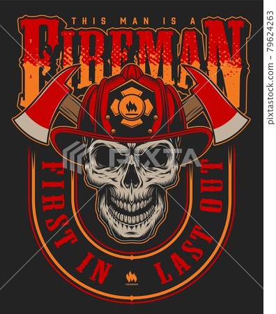 Vintage fireman colorful print - Stock Illustration [79624263] - PIXTA