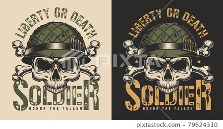 Skull in soldier helmet t-shirt print concept Skull in soldier helmet t-shirt print concept 79624310