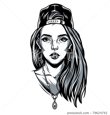 Vintage pretty girl in baseball cap 79624742