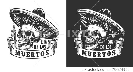 Dia De Los Muertos monochrome label 79624903
