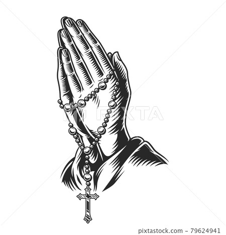 Praying hands holding rosary beads Praying hands holding rosary beads 79624941