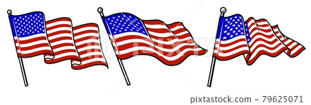 Set of waving USA flags. 79625071