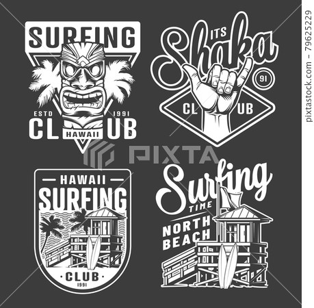 Vintage monochrome surfing club labels 79625229