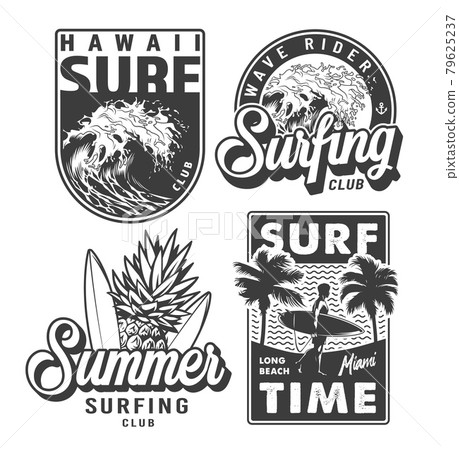 Vintage monochrome surfing prints set 79625237
